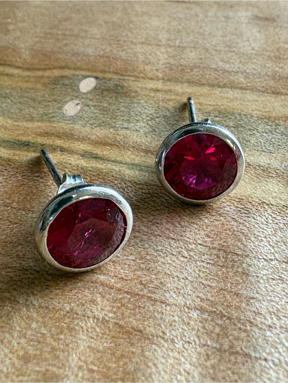 925 Sterling Silver Red Round Stud Earrings - Women Jewelry